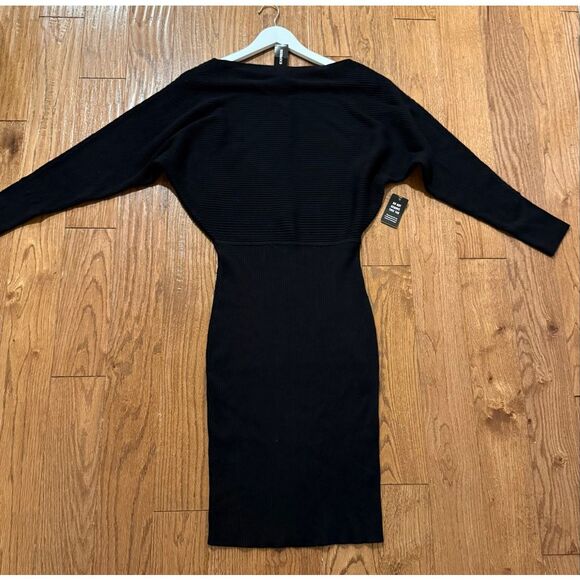 Express NWT black ribbed sweater dress off shoulder size M - Picture 8 of 12